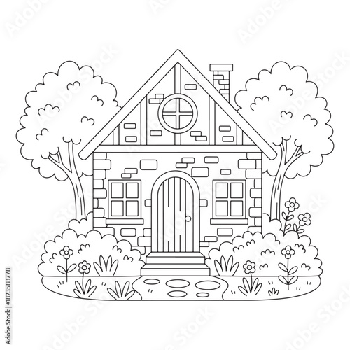 illustration design graphic of house perfect for coloring book