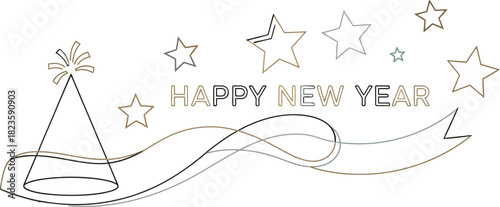 new year party hat stars ribbon design clip art preview