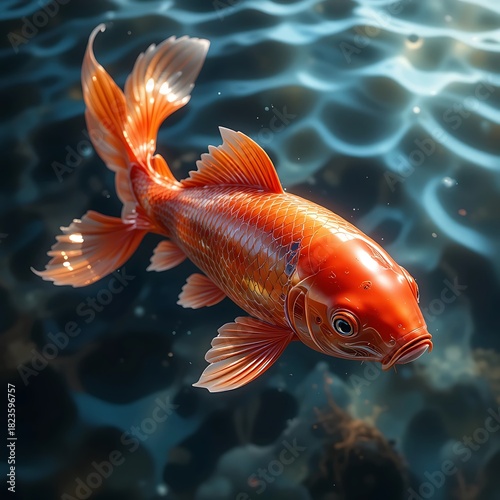 Koi Fish Swimming in Clear Water Close-up View