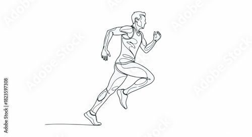 Continuous line drawing of a running man athlete sprinting vector graphic isolated on white