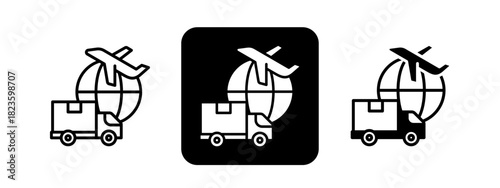 Freight  Solid color and black line drawing vector illustration set