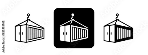 Shipping Container  Solid color and black line drawing vector illustration set