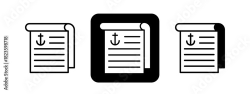 Bill Of Lading  Solid color and black line drawing vector illustration set