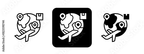 International Shipping  Solid color and black line drawing vector illustration set