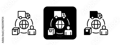 Supply Chain  Solid color and black line drawing vector illustration set