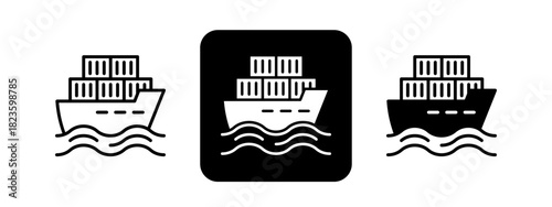 Shipment  Solid color and black line drawing vector illustration set