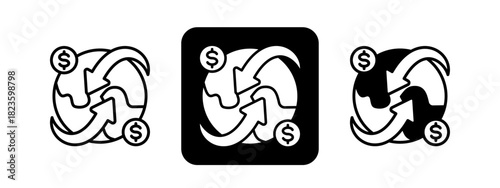 Global Trade  Solid color and black line drawing vector illustration set