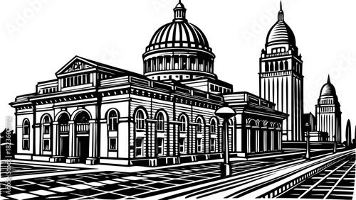 Very beautiful street-view scene of the Old Post Office Pavilion in Washington, D.C., showcasing its historic architecture, clean daylight atmosphere, and balanced urban composition suitable for stock