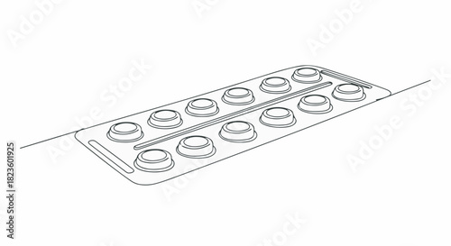 Blister pack of pills or tablets vector outline isolated on white background