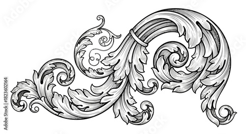 Ornate floral design featuring intricate curves and leaf patterns in a decorative style