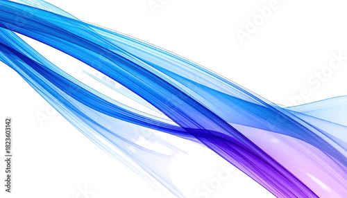 Abstract flowing ribbons in shades of blue and purple against a transparent backdrop
