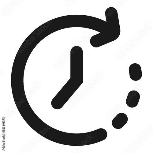 Time progress vector icon – clock with loading dots in minimal flat outline style
