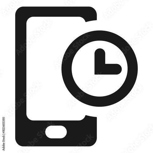 Smartphone schedule vector icon – mobile phone with time clock symbol in minimal flat outline style
