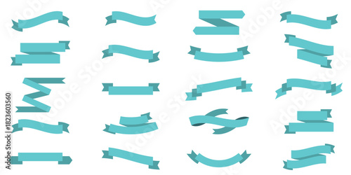 Blue ribbon banner set. Wavy and curved ribbons collection for emblem, sticker, advertising, poster, promotion, frame . A decorative element for project design, presentation, etc.