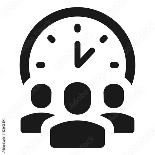 Team deadline vector icon – group of people with clock symbol for time management, teamwork pressure, schedule planning, productivity and project deadline in minimal outline style
