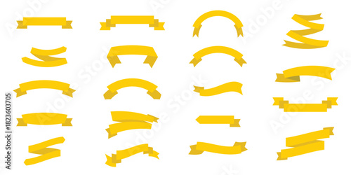 Yellow Ribbon banner set isolated on a white background. Yellow color. Simple modern cute design. eps 10