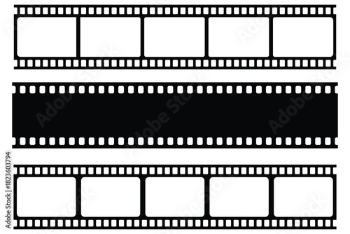 Vector blank cinema film strip icon set. Movie long film strip isolated. Video, camera, photo, cinema reel, negative, movie strip. Vector illustration.
