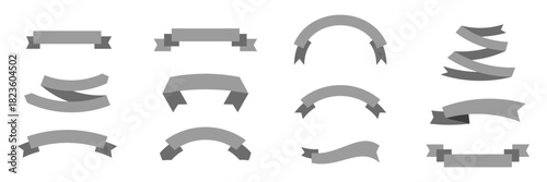 Gray ribbon banner set. Bent and curved ribbons collection for emblem, sticker, advertising, poster, promotion, frame. eps 10