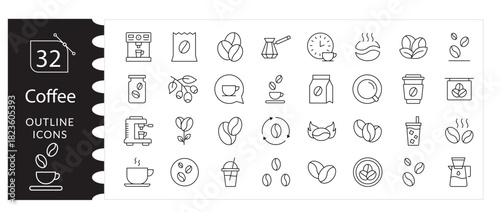 Coffee and Hot Drink Icon Set. Cup, Espresso, Cappuccino ,Tea Vector Pack, Cafe & Beverage Vector Collection.Mug, Latte, Mocha , Breakfast Symbols, Coffee Shop , Morning Drink Illustration Set.