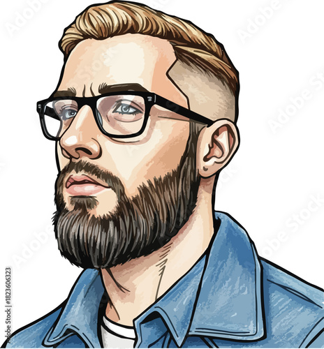 Vector illustration of a man with a stylish beard and sunglasses
