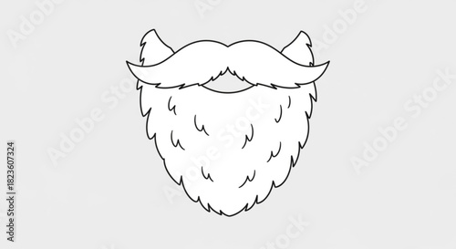 Simple black and white line art illustration of a full beard and mustache combination