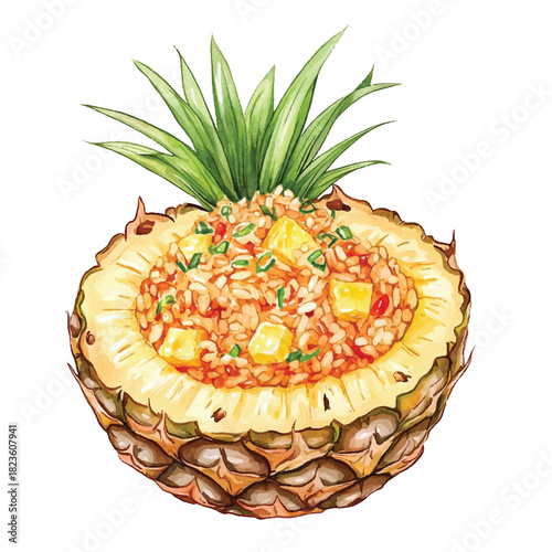 yuniazizah__a_cute_Pineapple_fried_rice_served_inside_a_half_pi_c3121856-f5d0-417f-a3e7-61dcec8a4cc0