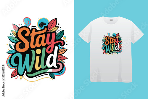 Stylized illustration of a cowgirl riding a horse with desert landscape and text stay wild and free cowgirl