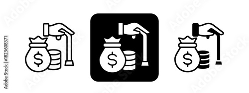 Retirement Fund  Solid color and black line drawing vector illustration set