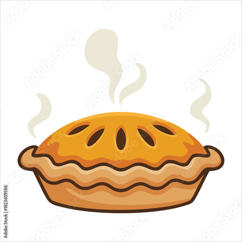 Fresh baked apple pie with cinnamon filling dessert isolated vector illustration on white background