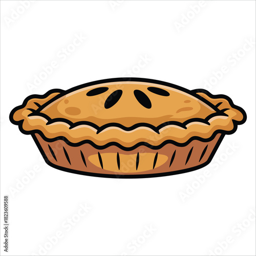 Fresh baked apple pie with cinnamon filling dessert isolated vector illustration on white background