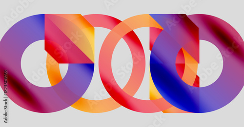 Abstract design features colorful overlapping rings. Vivid hues blend, creating dynamic visual impact. Modern, geometric composition.