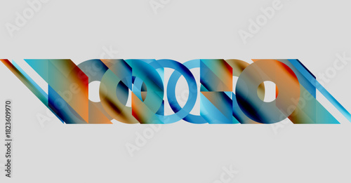 Abstract colorful design. Interlocking shapes create dynamic visual effect. Blue, orange hues dominate composition. Modern, artistic.