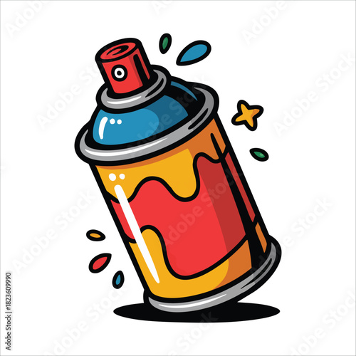 Aerosol spray paint can with nozzle for graffiti art isolated vector illustration on white background