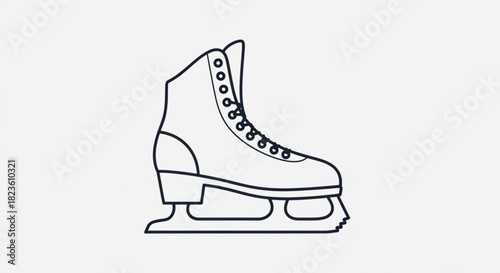Simple black and white line art icon of a single ice skate boot with blade, perfect for winter sport or activity design