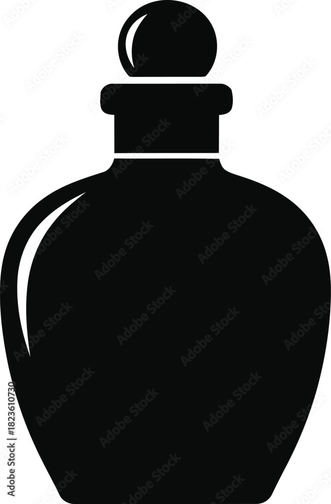 Obraz premium Silhouette Of Classic Perfume Bottle With Stopper Vector Illustration Isolated On Transparent Background For Decorative Design