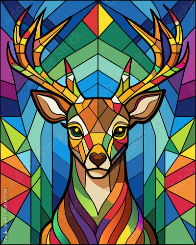 Deer real,Stained Glass Style , rainbow color