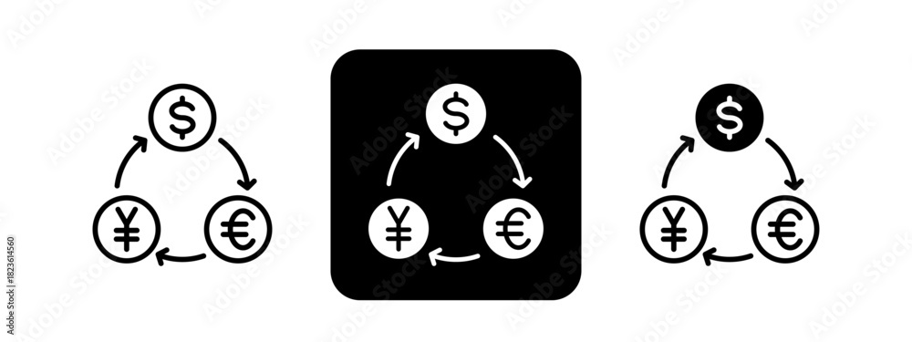 Obraz premium Currency Solid color and black line drawing vector illustration set