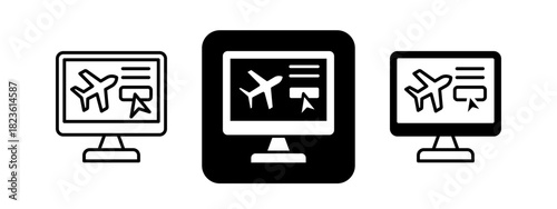 Booking  Solid color and black line drawing vector illustration set