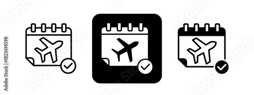 Itinerary  Solid color and black line drawing vector illustration set