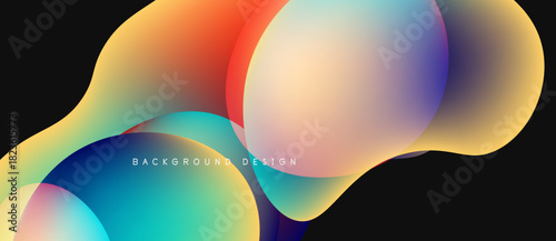 Abstract fluid shapes overlap, creating vibrant color gradients. Design features smooth transitions, modern aesthetic. Background is black.
