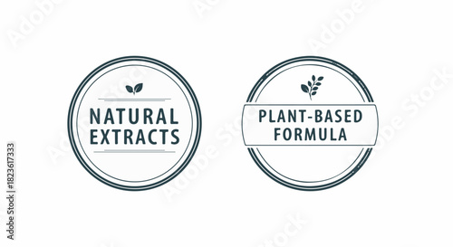 Natural Extracts and Plant-Based Formula vector badges isolated on white background