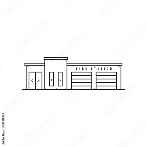 Line Art Fire Station Building Illustration