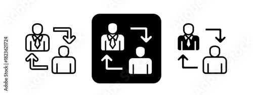 Leadership  Solid color and black line drawing vector illustration set