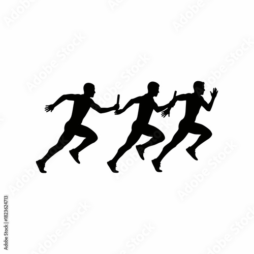 Relay Race Runners Silhouette Passing Baton