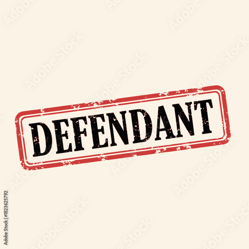 A rectangular stamp with the word "DEFENDANT" in bold black letters, set against a light background.