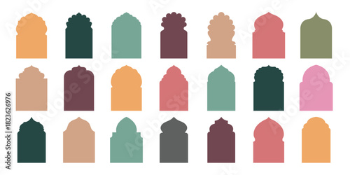Collection of traditional Islamic window shapes. Arabic, muslim architecture frame. Traditional, oriental design. Muslim oriental shapes design for Ramadan. Islamic window black silhouette shape. eps 