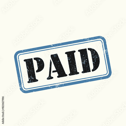 A distressed rubber stamp impression displaying the word "PAID" in bold black letters with a blue border on a light background, signifying a completed financial transaction.