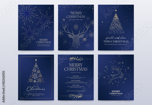 Merry Christmas Poster Flyer Set in Luxury Blue & Gold for Festive Holiday & New Years Eve Countdown, NYE Gala Invitation & Xmas Branding