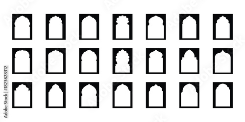 Collection of oriental style Islamic arches and windows. Islamic architecture elements. Shape Islamic door and window silhouette Arabic arch. Collection of patterns in oriental style. eps 10 