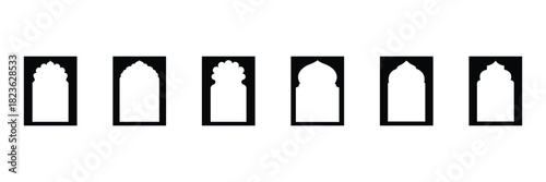 Collection of oriental style Islamic arches and windows. Islamic architecture elements. Shape Islamic door and window silhouette Arabic arch. Collection of patterns in oriental style. eps 10 